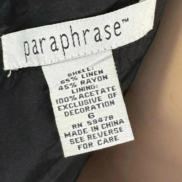 PARAPHRASE Linen Blend Black Fit Flare Dress Midi Embroidered Floral Size 6 - Picture 6 of 13